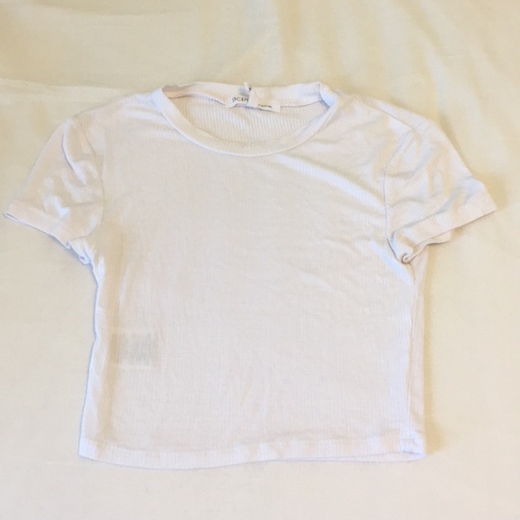 BCBGeneration Solid White Ribbed Crop T-Shirt, XXS - Picture 5 of 8